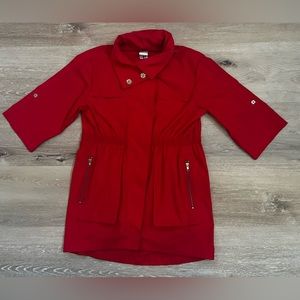 Ali Ro Red Three-Quarter Sleeve Trench Jacket